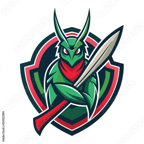 Cricket logo design featuring a stylized green creature holding a bat with an aggressive stance for a dynamic feel in vector illustration format