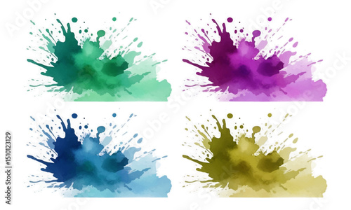 Set of colorful watercolor paint splashes isolated on white background. Vector illustration.