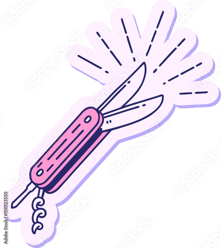 sticker of a tattoo style folding knife