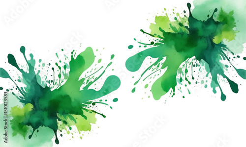Abstract green watercolor paint splashes on white background. Vector illustration.