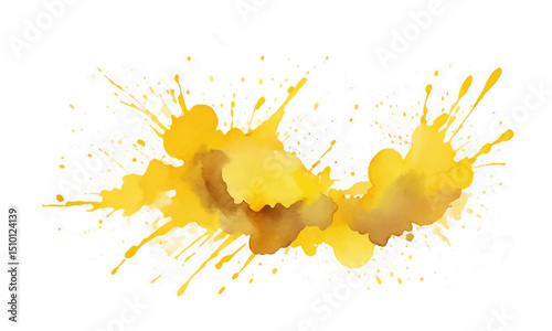 Yellow watercolor paint splashes isolated on white background. Vector illustration.