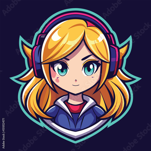 Cute blonde gamer girl character designed as a mascot logo template showcasing vibrant colors and playful expression ideal for gaming communities