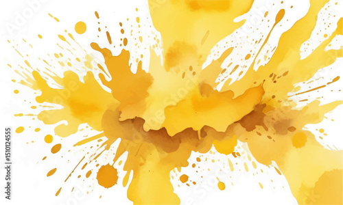 Abstract yellow watercolor paint splash on white background. Vector illustration.