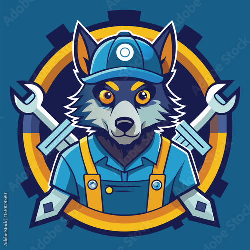 Professional wolf mechanic working with tools in a vibrant workshop setting, showcasing skills and expertise in vehicle repair and maintenance
