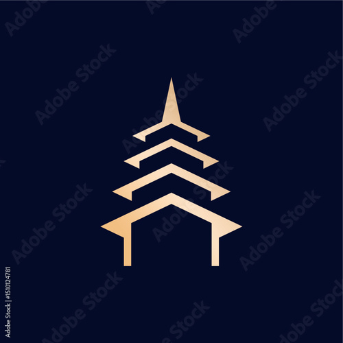 Ancient Temple Logo: Eastern Spirituality Vector Mark