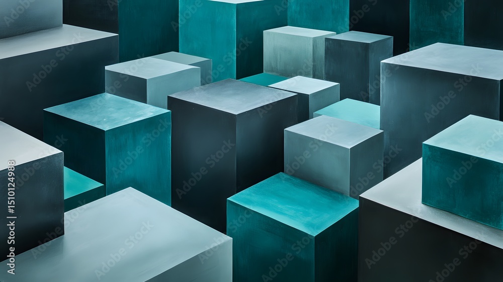 Obraz premium Abstract Teal and Gray Cubes Geometric Background