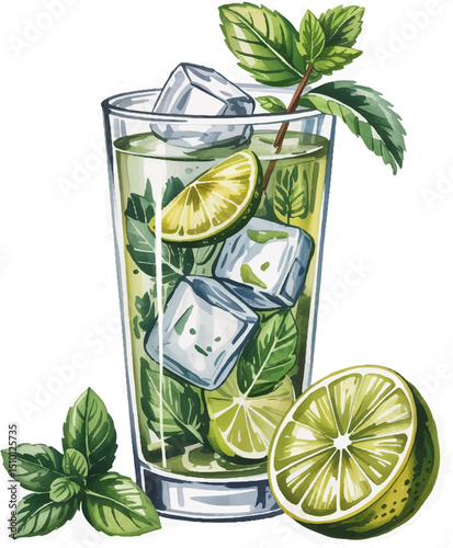 cocktail with lime and mint