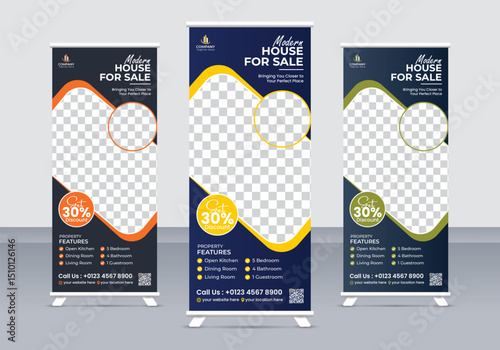 Real Estate Roll Up Banner Template | Editable Property Promotion Standee Design

