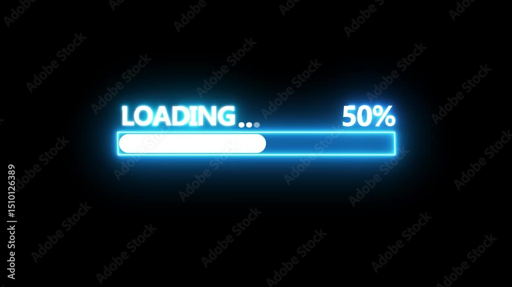 Abstract loading icon animation . Loading bar and percentage Futuristic progress loading bar 0-100 percent. Abstract green vertical loading icon animation on black background .