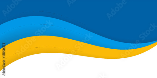 Abstract wave background with blue and yellow curved layers on white. Vector illustration