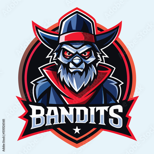 Modern bandits mascot logo design featuring bold colors and striking character illustration for branding and merchandise use