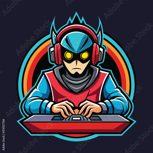 Dynamic disc jockey mascot showcasing vibrant e sports logo design with a futuristic twist and engaging energy