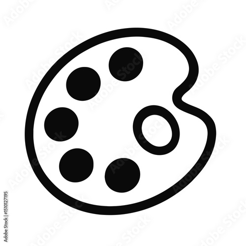 Simple Black and White Paint Palette Outline Icon - Art and Creativity Symbol Vector