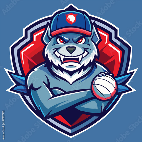Modern baseball vector mascot logo design featuring a fierce wolf character with a baseball and cap in a bold and dynamic style
