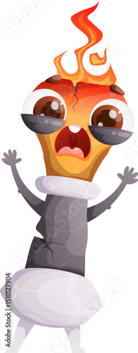Scared Matchstick Cartoon Character. Animated Flame with Fearful Expression.