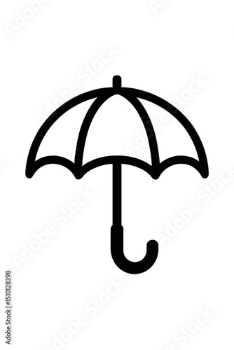 Simple Black and White Outline Umbrella Icon - Rain Protection and Weather Symbol Vector
