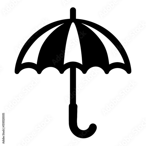 Simple Black and White Umbrella Icon - Rain Protection and Weather Symbol Vector