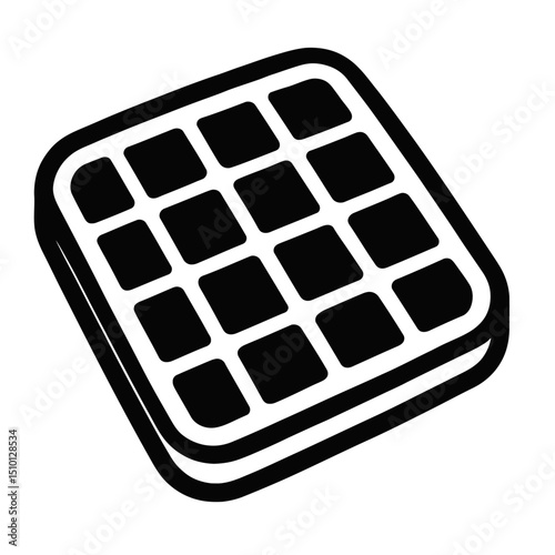 Simple Black and White Square Waffle Icon - Breakfast and Dessert Food Symbol Vector