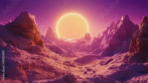 Celestial glow over rugged alien landscape evoking a sense of wonder