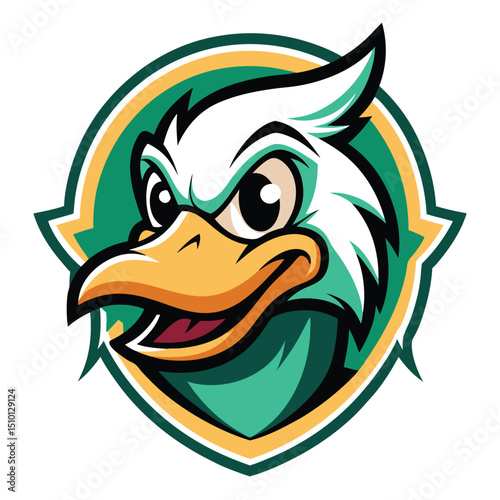 Duck logo mascot illustration features a vibrant and playful character designed for a sports team or brand, showcasing a friendly expression and bold colors for an engaging visual impact
