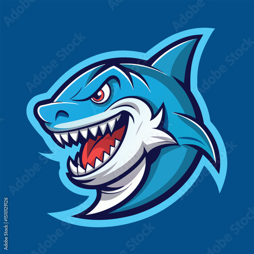 Fierce blue shark mascot design with angry expression showcases powerful branding for sports teams and events