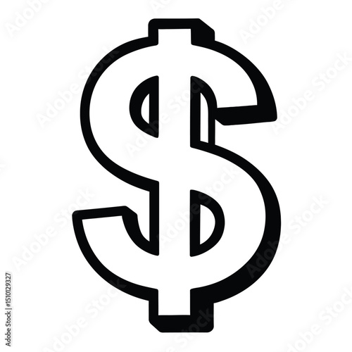 Bold Black and White Dollar Sign Icon - Money and Currency Symbol Vector
