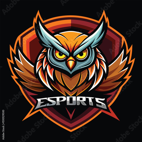 Barn owl esports logo mascot design showcasing a fierce owl with vibrant colors and dynamic wings, perfect for gaming teams and online competitions, capturing a spirit of strength and intelligence