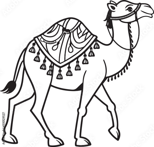 Decorated Camel Illustration – Traditional Ethnic Style Drawing
