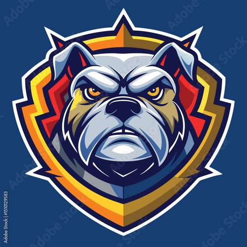 Bulldog logo featuring a fierce expression set against a bold shield design, ideal for representing strength and determination in any brand or team