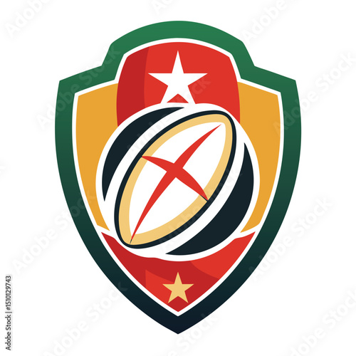 Rugby sport vector logo featuring a rugby ball and a star emblem capturing the essence of competitive teamwork and athletic spirit