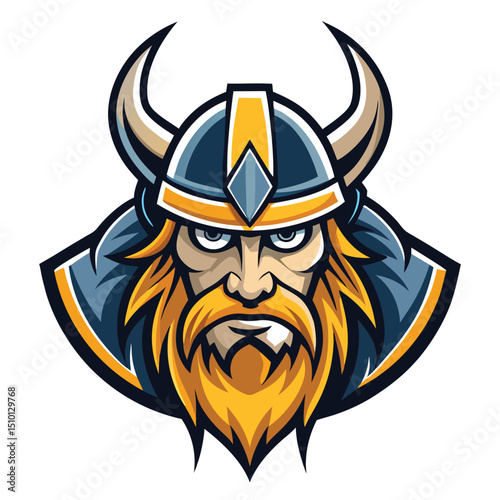 Viking mascot features prominent helmet design with sharp horns and fierce expression representing strength in the realm of sports and competition