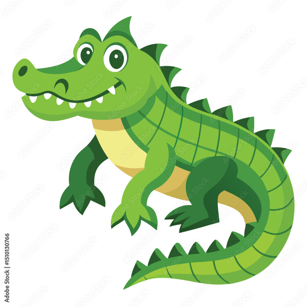 Fototapeta premium Vector artwork featuring a playful green crocodile design against a clean white background suitable for kids' themes and educational materials