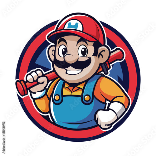 Vector logo mascot character of a plumbing man in retro style showcasing his expertise with a wrench and a friendly smile