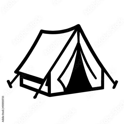 Simple Black and White Camping Tent Icon - Outdoor Adventure and Recreation Symbol Vector