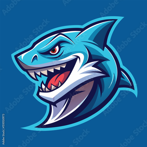 Shark mascot logo in vivid colors featuring a fierce expression and bold design suitable for sports teams or branding purposes