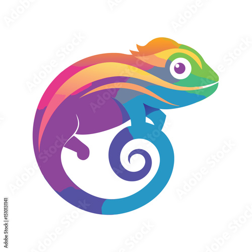 Vector logo illustration featuring a colorful chameleon design with a vibrant gradient color scheme suitable for branding and creative projects