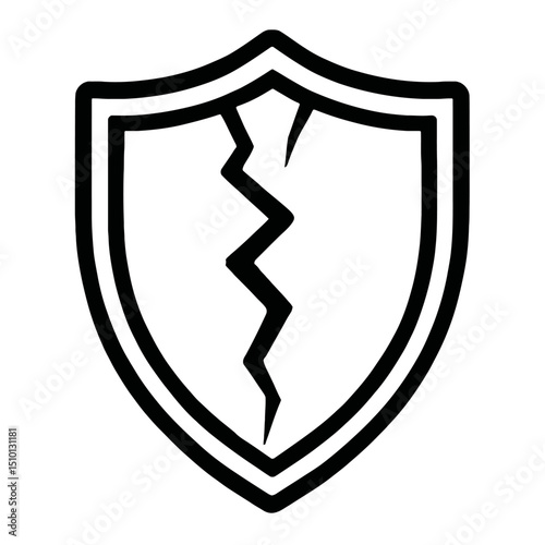 Broken Security Shield Outline Icon Vector Illustrating Vulnerability or Failure
