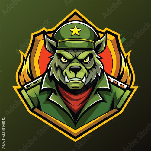 Military mascot logo design featuring a fierce bear in tactical gear, embodying strength and determination for modern branding
