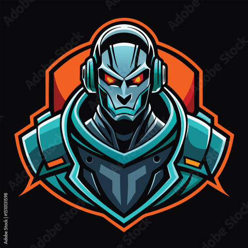 Cyborg gaming mascot logo for e-sport team featuring futuristic design and vibrant colors in a bold, modern style