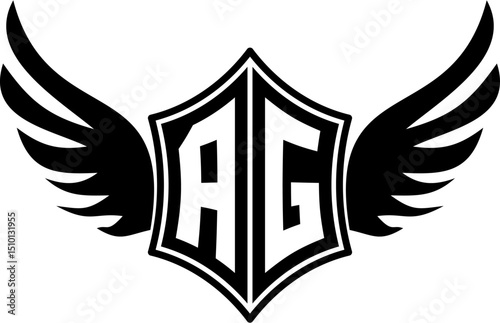 AG logo emblem with winged and shield template