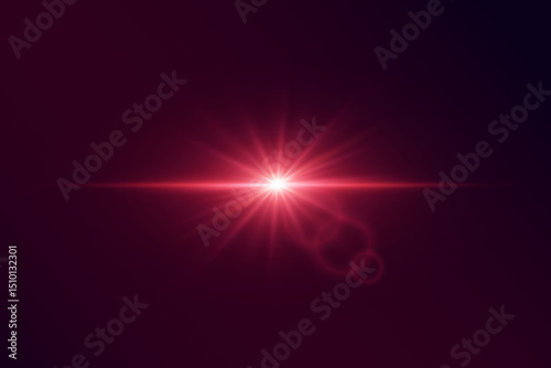 Red glowing star light with rays and glare effect.