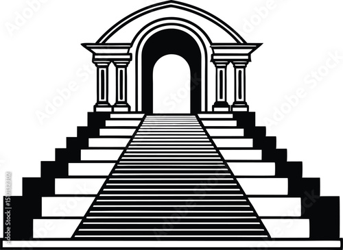 Grand staircase coloring book silhouette, Royal staircase stencil icon silhouette vector illustration