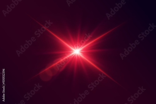 Red glowing star light with rays and glare effect.