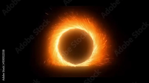 Fire Sparks circle on chroma key background, sparky portal effect with looping animation Black Background, Stunning Fire Ring effect	 photo