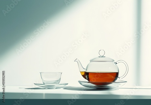 Wallpaper Mural Photo of a glass teapot with dark tea next to a cup on a minimalist surface Torontodigital.ca