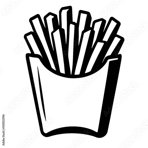 Outline Icon of French Fries in a Carton - Representing Fast Food and Snacks