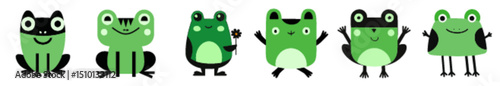Funny Green Frogs in Playful Cartoon Vector Style for Nature Activities and Learning Materials