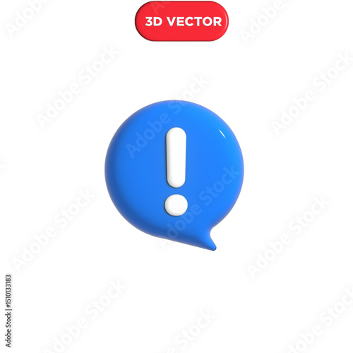 3d rendering of a Blue speech bubble with White exclamation mark for warning, important ,Or alert