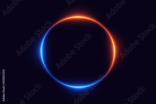 Glowing neon circle with blue and red gradient light effect.