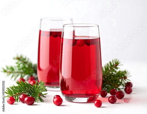 Two glasses of red drink, cranberries